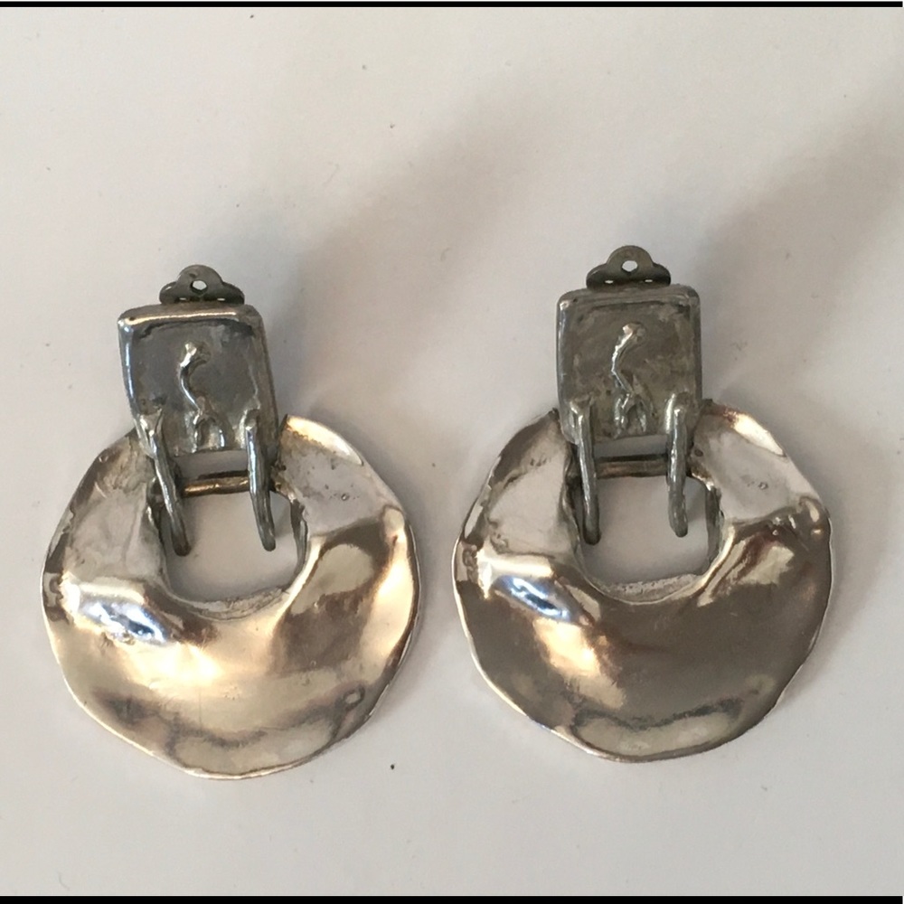 Circle with hinged square. Vintage clip-on earrings. Ciner.  Joanne Cooper.